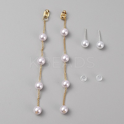 Plastic Pearl Beaded Dangle Stud Earrings EJEW-WH0009-10G-1