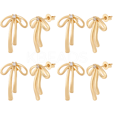 4 Pairs Brass with Cubic Zirconia Stud Earrings for Women EJEW-BC0001-17G-1