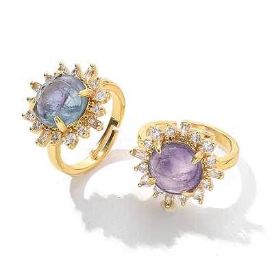 Sunflower Natural Fluorite Finger Rings RJEW-B113-03G-01-1