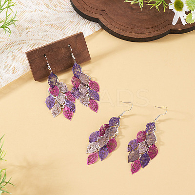 2 Pairs 430 Stainless Steel Leaf Dangle Earrings EJEW-TA0001-83E-1