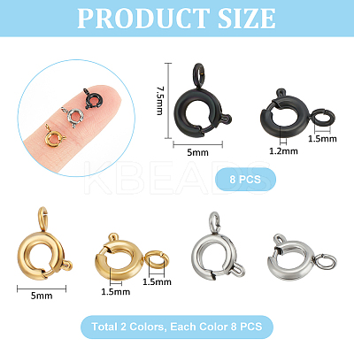 24Pcs 3 Styles Ion Plating(IP) 304 Stainless Steel Spring Ring Clasps STAS-UN0052-58-1