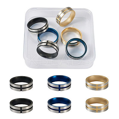 6Pcs 3 Colors Stainless Steel Plain Band Rings RJEW-CF0001-03-1
