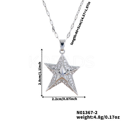 Elegant Brass Micro Pave Clear Cubic Zirconia Star Pendant Necklaces EY0411-2-1