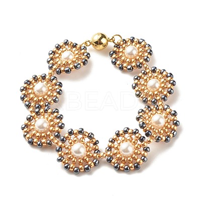 Shell Pearl Flower Link Bracelet BJEW-JB08084-04-1