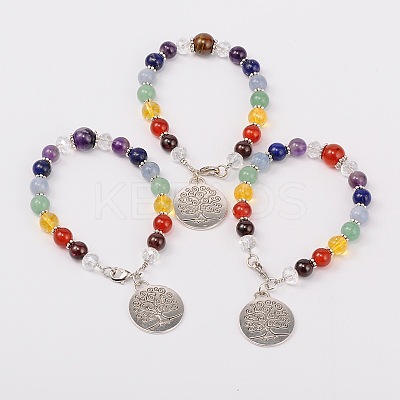 Multi-Color Gemstone Chakra Charm Bracelets BJEW-JB01691-1