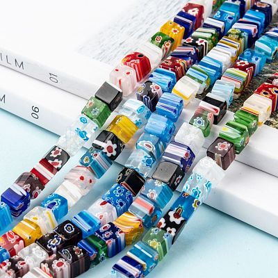 Cube Handmade Millefiori Glass Beads Strands LK-R004-26-1