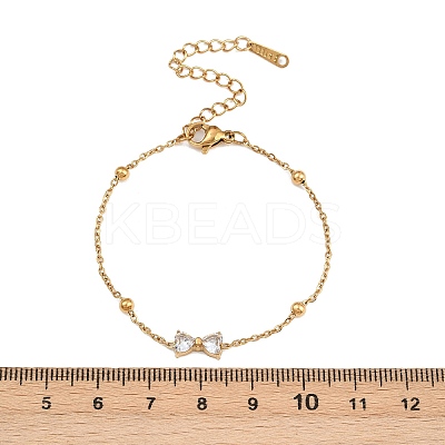 304 Stainless Steel Pave Clear Cubic Zirconia Bowknot Link Bracelets for Women LS-BJEW-G759-10G-1