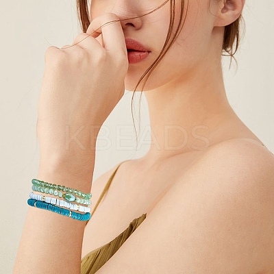 7Pcs 7 Style Handmade Polymer Clay Heishi Surfer Stretch Bracelets Set BJEW-SW00073-03-1