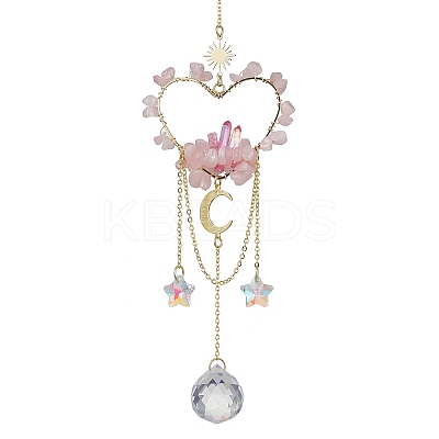 Natural Rose Quartz Chip Beads with Brass Finding Pendant Decorations HJEW-JM01815-04-1