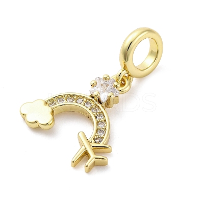 Brass Micro Pave Cubic Zirconia European Dangle Charms KK-D325-09G-1