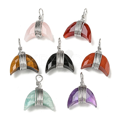 Natural Mixed Stone Copper Wire Wrapped Pendants G-B079-01P-1