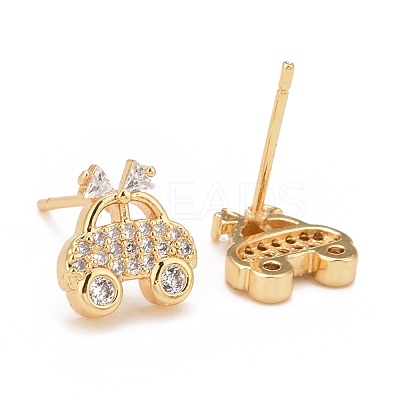 Clear Cubic Zirconia Vehicle Car Stud Earrings EJEW-G288-21G-1
