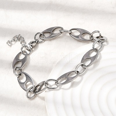 304 Stainless Steel Oval Link Chain Bracelets for Women Men BJEW-L720-03P-1