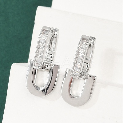Brass Clear Cubic Zirconia U-Shaped Hoop Earrings EJEW-Q016-20P-1
