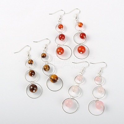 Dangling NAtural Gemstone Beads Pendant Earrings EJEW-JE01310-1