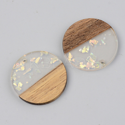 Transparent Resin & Walnut Wood Pendants X-RESI-S389-025A-E01-1