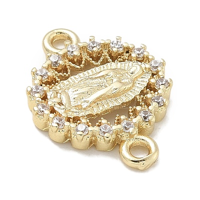 Rack Plating Brass Micro Pave Clear Cubic Zirconia Religion Virgin Mary Connector Charms KK-L224-094G-06-1