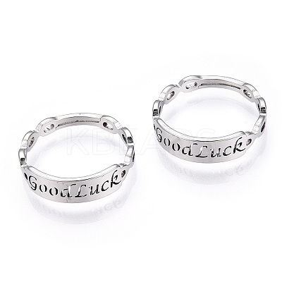 Non-Tarnish 304 Stainless Steel Word Good Luck Adjustable Ring for Women RJEW-T027-13P-1