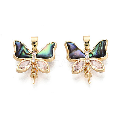 Brass with Cubic Zirconia and Abalone Shell Cup Pearl Peg Bails Pin Pendants KK-T079-42G-1
