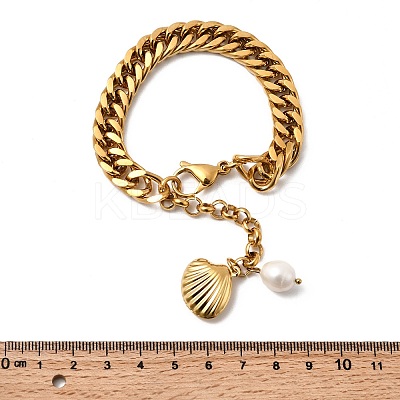 304 Stainless Steel & Natural Freshwater Pearl Curb Chain Bracelets for Women LS-BJEW-G763-03G-1