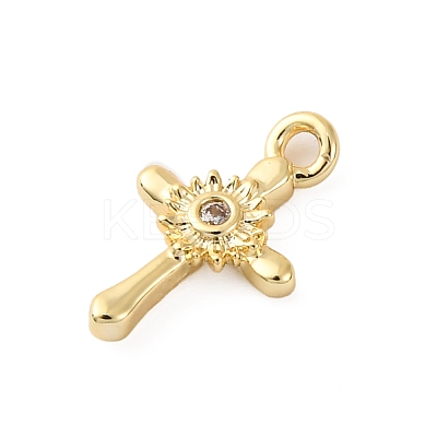 Brass Micro Pave Clear Cubic Zirconia Charms KK-V016-22E-G-1