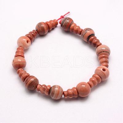 Natural Wood Lace Stone 3-Hole Guru Beads Strands G-J365-11-1