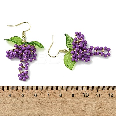 Grape Weave Glass Seed Beads Dangle Earrings EJEW-MZ00731-1