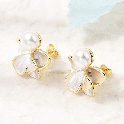 Brass Enamel Stud Earrings KK-CBAB173-02C-G-1