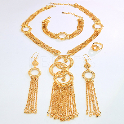 Luxury Alloy Ring Tassel Bracelets & Earrings & Necklaces & Rings Sets for women CI2534-1
