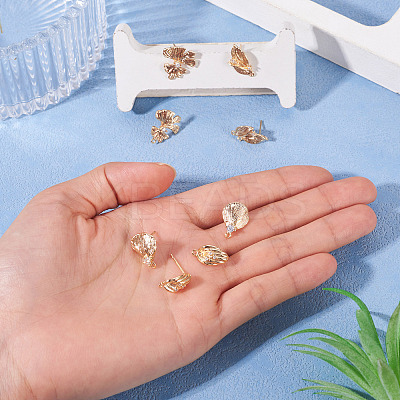 8Pcs 4 Styles Brass with Clear Cubic Zirconia Stud Earring Findings KK-TA0002-61-1