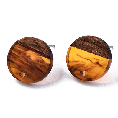 Resin & Walnut Wood Stud Earring Findings MAK-N032-007A-G01-1