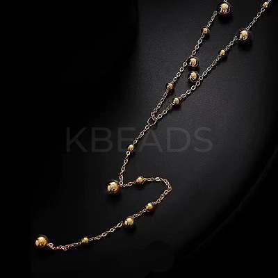 304 Stainless Steel Ball Chain Long Tassel Y Necklaces for Women FS-WG75565-01-1