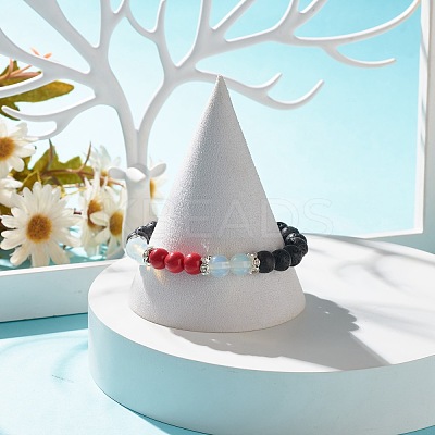 Natural Lava Rock & Opalite & Gemstone Stretch Bracelet BJEW-JB07712-1