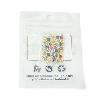30Pcs 15 Colors Square Rack Plating Brass Glass Charms KK-FS0001-40-1