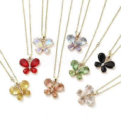 Butterfly Light Gold Brass Micro Pave Cubic Zirconia Pendant Necklaces NJEW-E105-02KCG-1