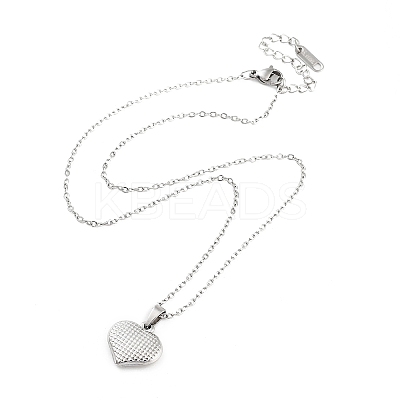 Non-Tarnish Heart with Tartan 304 Stainless Steel Pendant Necklaces NJEW-G083-03E-P-1