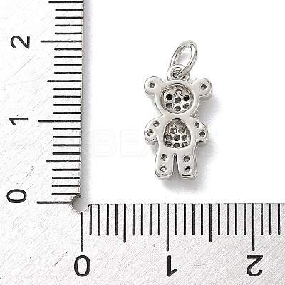Brass Micro Pave Black and Clear Cubic Zirconia Bear Charms KK-B155-20P-1