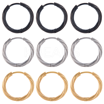 18Pcs 3 Colors 303 Stainless Steel Twist Hoop Earrings for Women EJEW-SC0001-81A-1