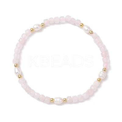 Natural Rose Quartz & Cultured Freshwater Pearl Beads Stretch Bracelets for Women BJEW-JB12734-01-1