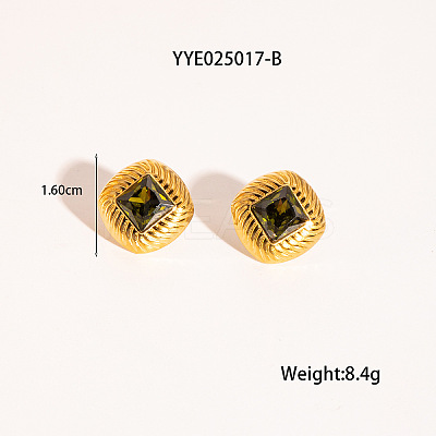 Retro Rhombus Stainless Steel Cubic Zirconia Stud Earrings for Women CQ6357-4-1
