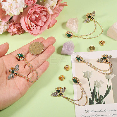 4Pcs Rhinestone Bee & Rectangle Hanging Chain Brooch JEWB-CA0001-69-1