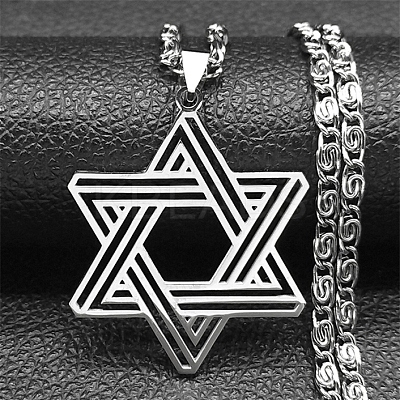 201 Stainless Steel Lumachina Chain Star of David Pendant Necklaces NJEW-S003-03P-1