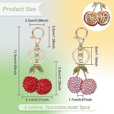 2Pcs 2 Colors Zinc Alloy Rhinestone Keychain KEYC-BC0001-13-1