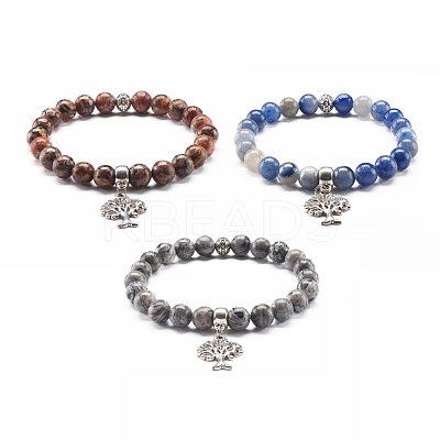 Natural Mixed Stone Round Beads Stretch Bracelet for Girl Women BJEW-JB06930-1