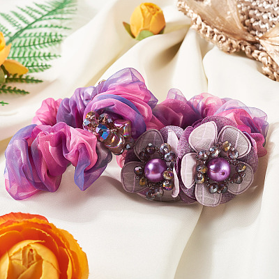 2Pcs 2 Colors Chic Solid Color French Satin Pigtail Hair Tie for Elegant Hairstyles OHAR-TA0001-10A-1