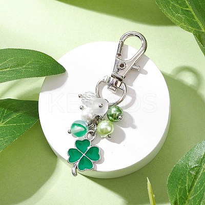Clover Alloy Enamel Pendant Decoration HJEW-JM03009-01-1