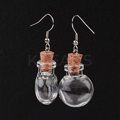 Flat Round Glass Wishing Bottle Dangle Earrings EJEW-JE02040-06-1