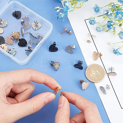30Pcs 5 Colors Heart Shape with Textured PVD Vacuum Plating 304 Stainless Steel Stud Earring Findings EJEW-UN0001-62-1