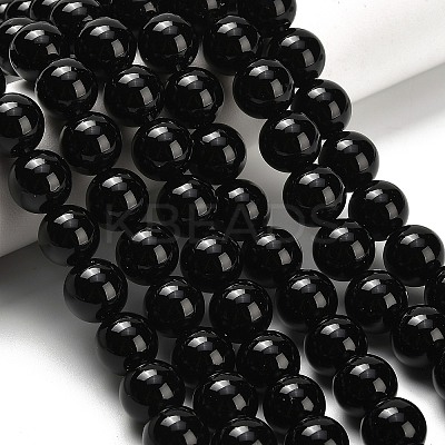Natural Black Onyx(Dyed & Heated) Beads Strands G-H329-C06-10mm-1