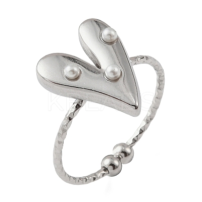 304 Stainless Steel & Plastic Pearl Cuff Open Rings SA-G002-01P-1